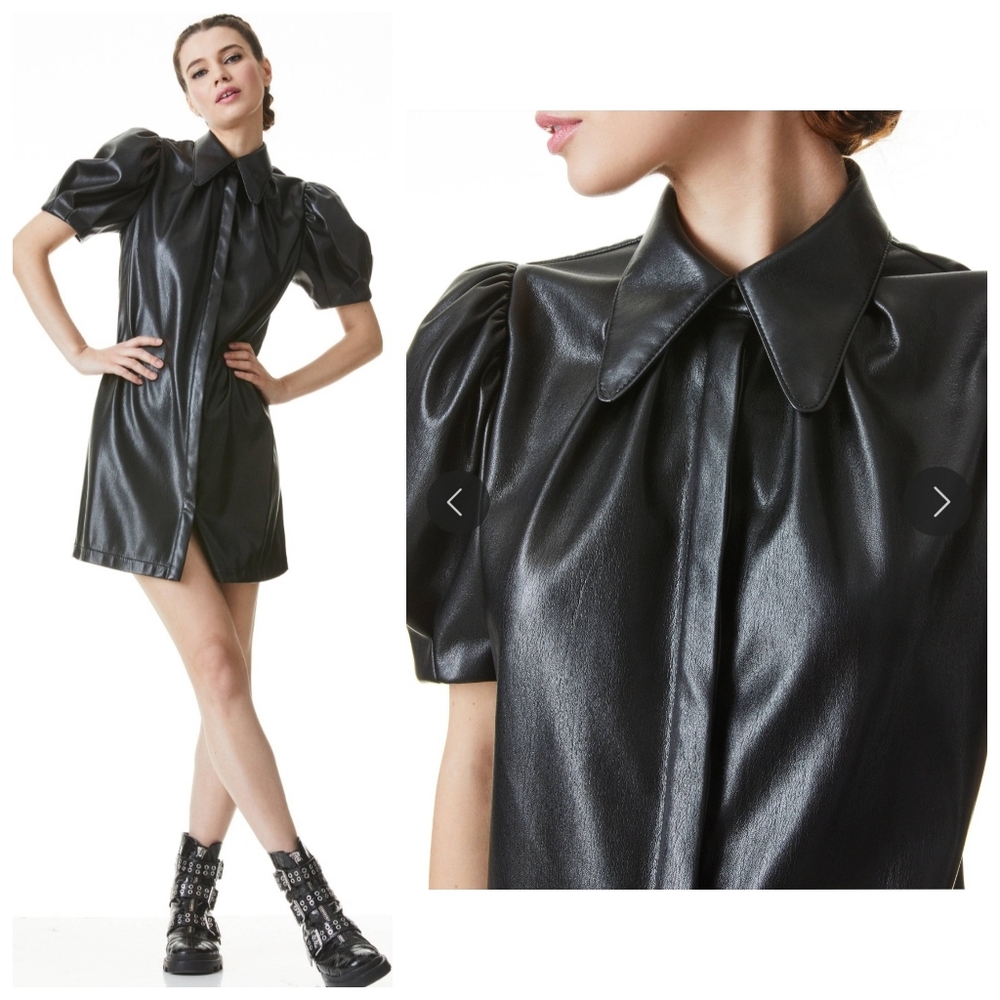 Alice + Olivia jem vegan leather mini shift dress - Picture 2 of 16